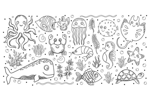Animal Ocean Marine Set: A Deep Dive into Line Black Graphics