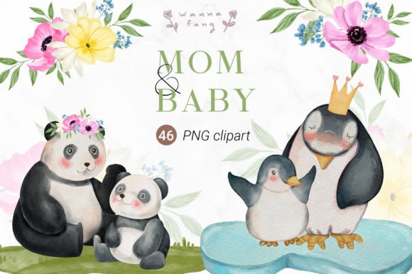 Charming Mom and Baby Cute Animal Watercolor PNG for Creative Projects