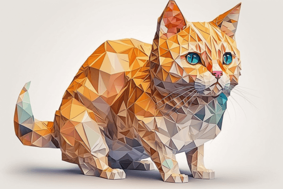 Polygonal Cute Cat Low Poly Animal 3: A Modern Design Asset