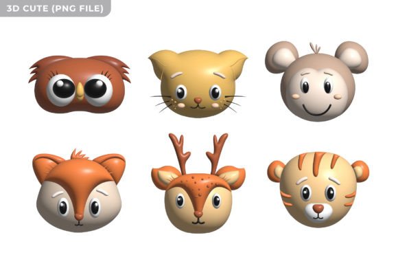 Transparent 3d Cute Animal Head: A Modern Design Asset